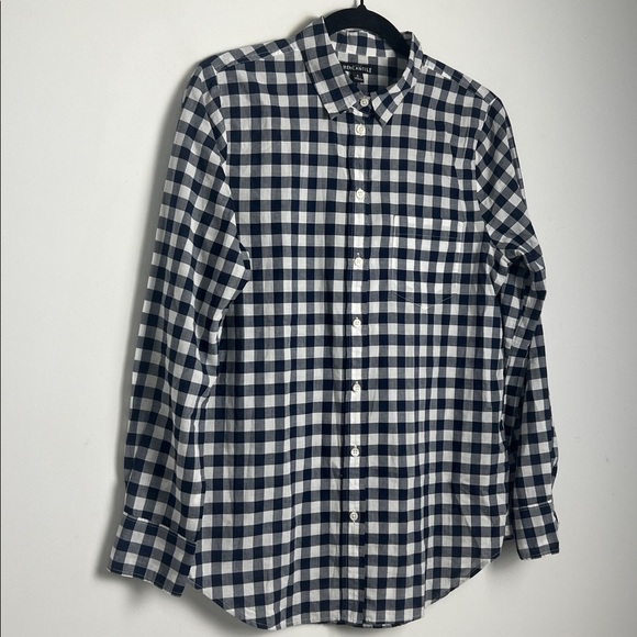 J. Crew Women's Navy White Gingham Lightweight Cotton Signature Fit Shirt Small - Picture 4 of 12